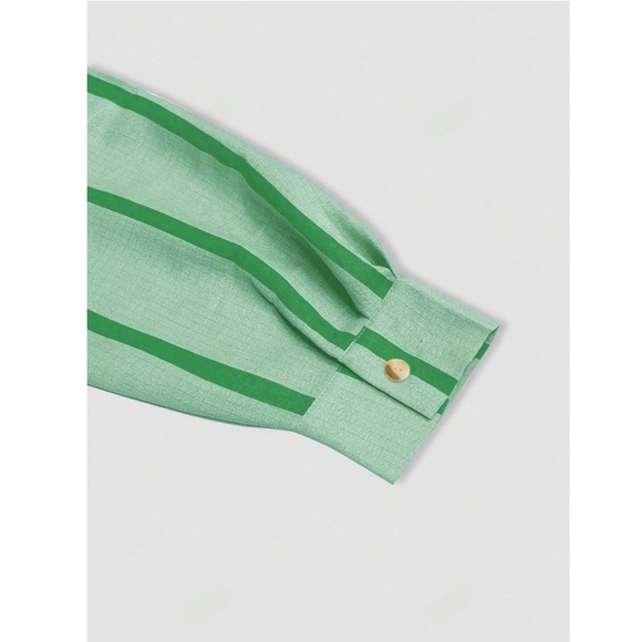 Green Striped Oversized Button Down Shirt Long Sleeve - Picture 7 of 8